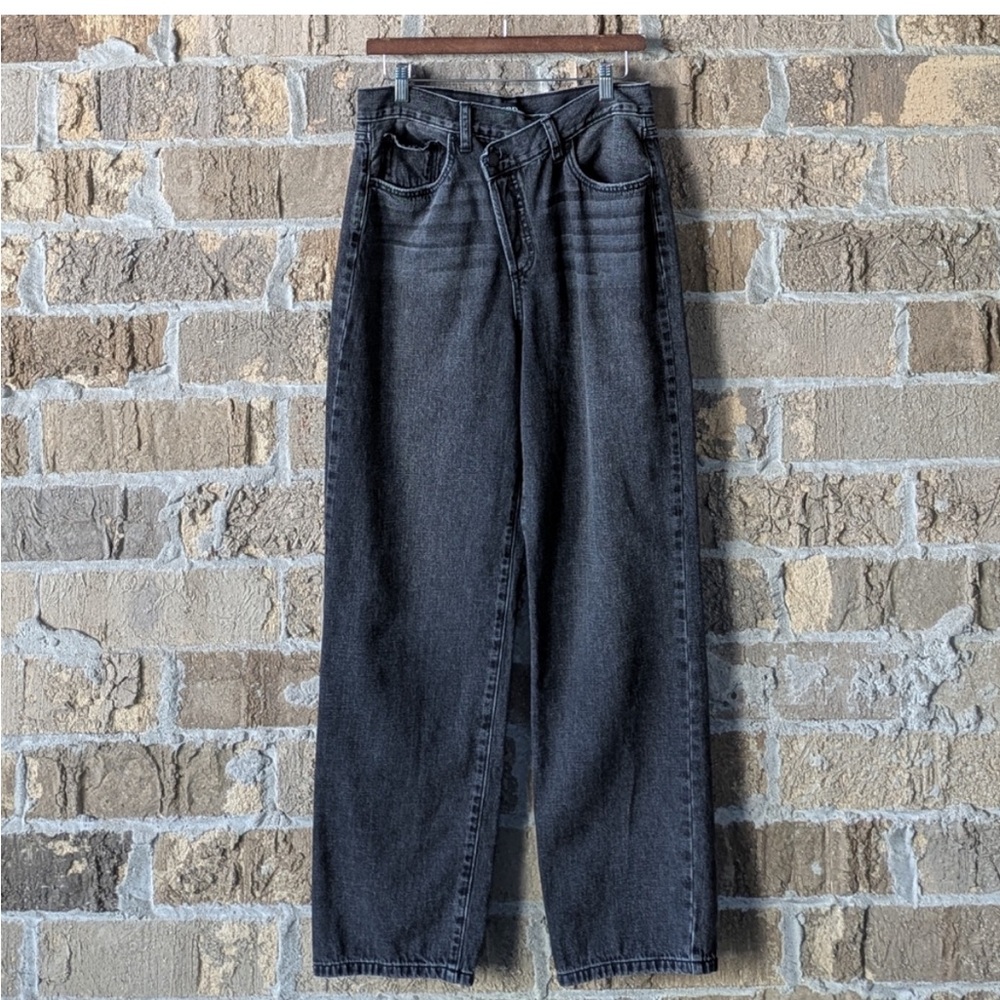 Just Black Denim Criss Cross Skater Wide Straight Leg Jeans Size 29 Faded Black